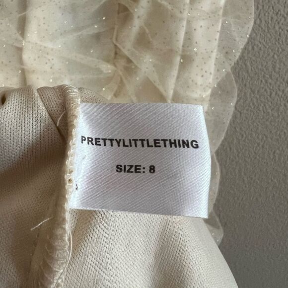 NWT PrettyLittleThing Nude Glitter Mesh Ruched Strappy Dress - Picture 5 of 7